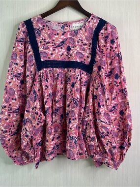 NWT Sohana Women’s Pink Floral Boho Peasant Brit Top Nest Print 2XL